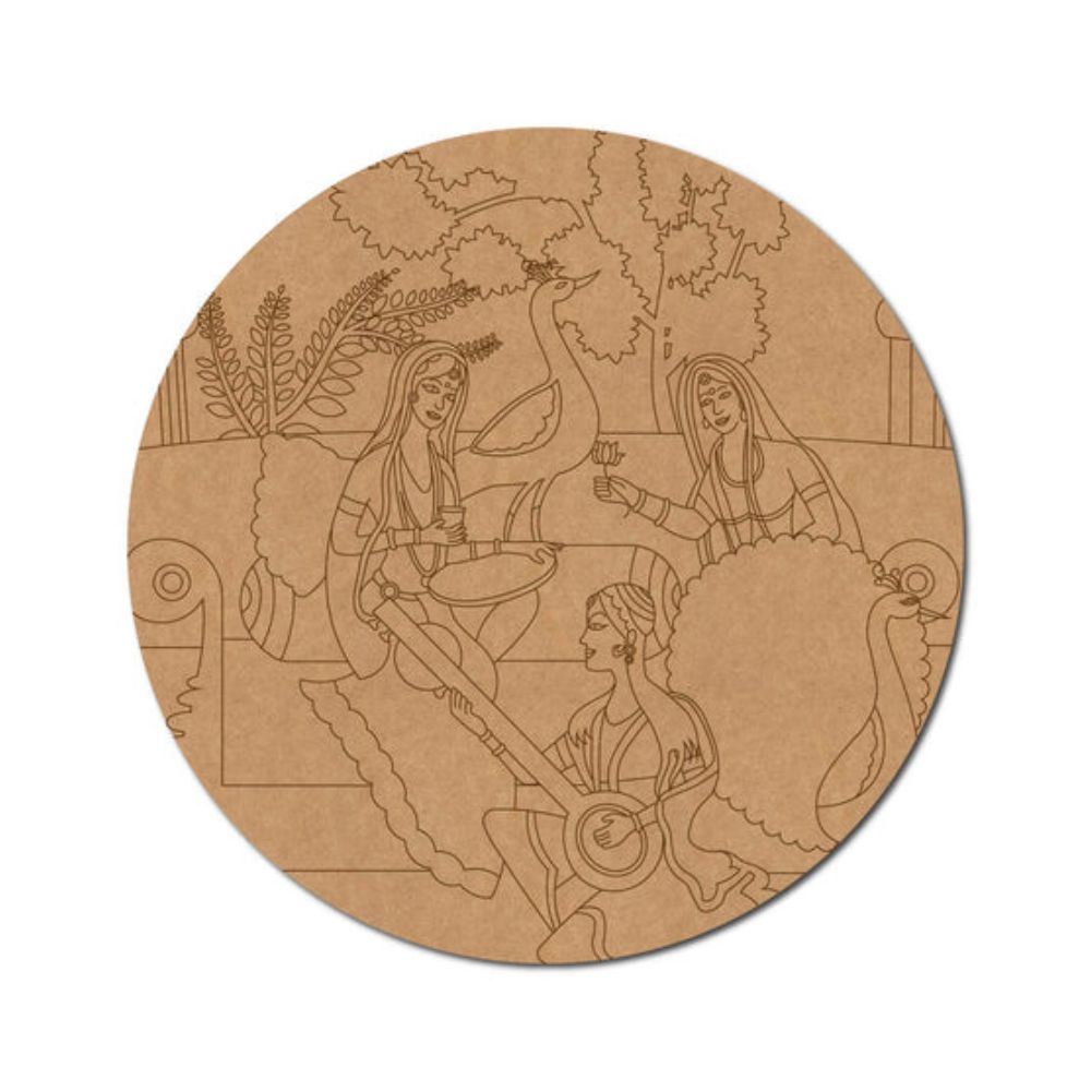 30.Madhubani-Maharani-With-Peacock-Pre-Marked-Round-MDF-Design
