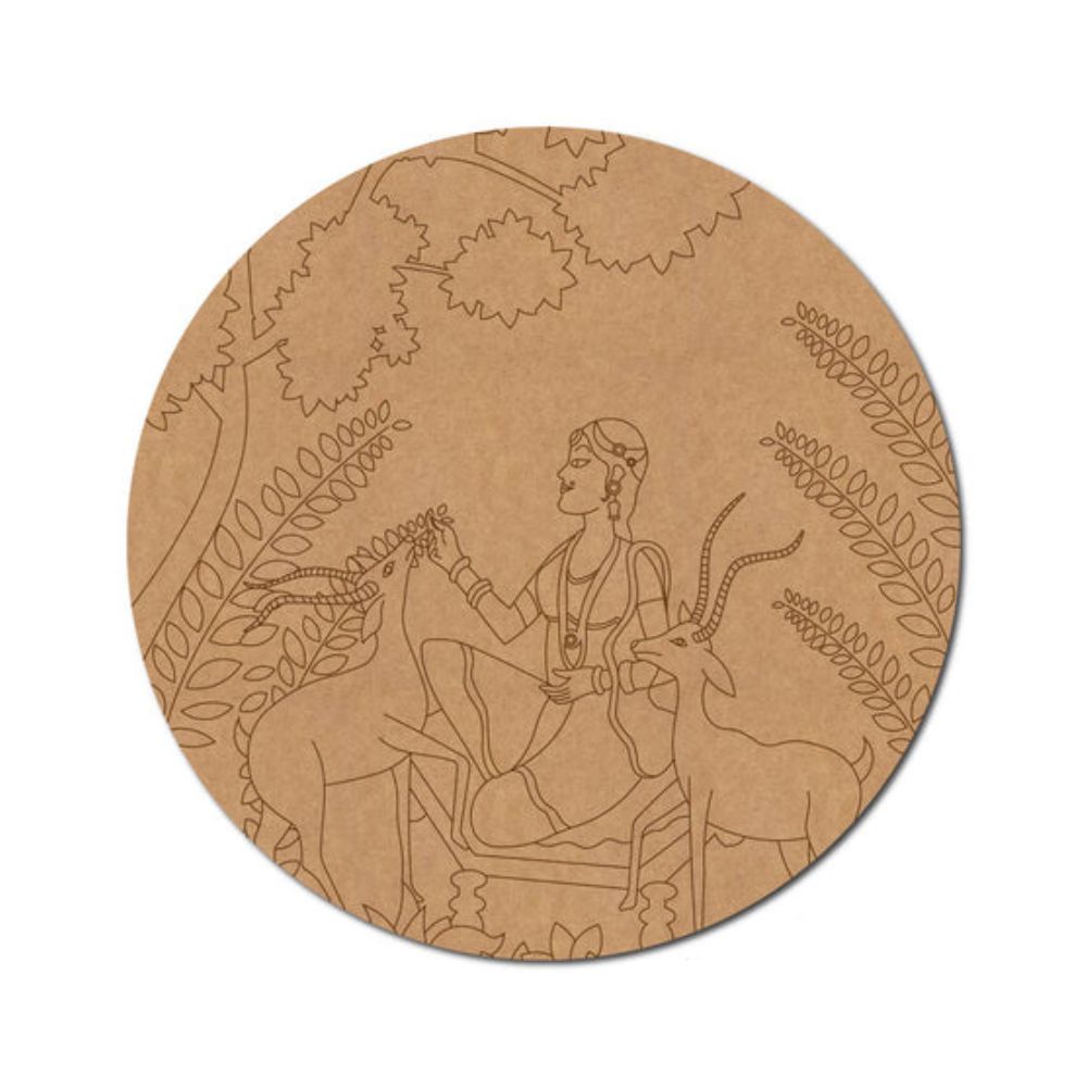 29.Madhubani-Maharani-With-Deer-Pre-Marked-Round-MDF-Design