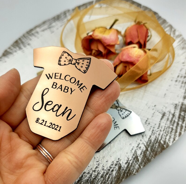 Baby Welcoming Ribbon Acrylic Mirror Tags Lettering Name