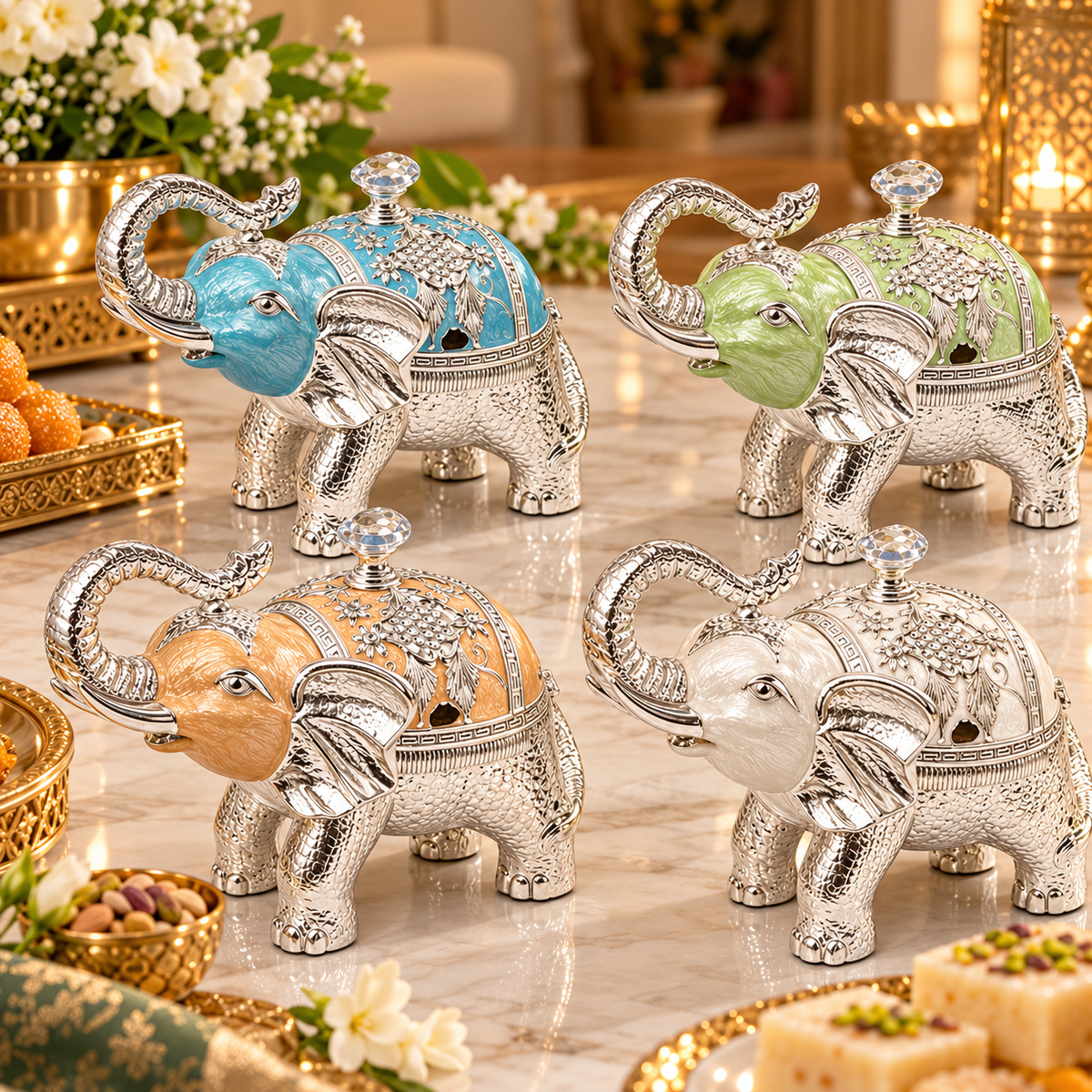 Royal Elephant Design Decorative Dry Fruit Box / Storage Container - Diwali and wedding gift
