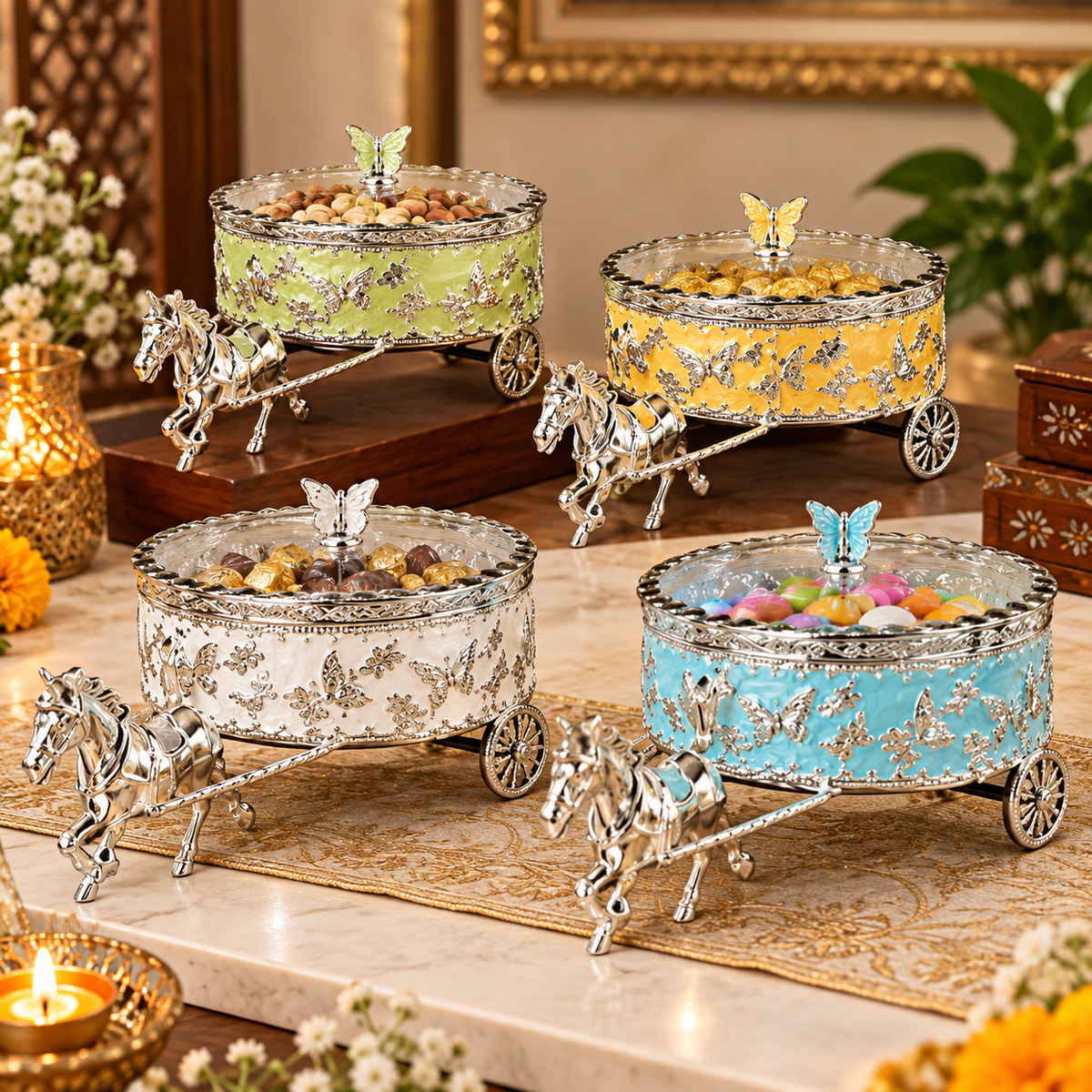 Royal Horse Cart Dry Fruit Box | Decorative Sweet & Gift Box with Butterfly - Diwali and wedding gift