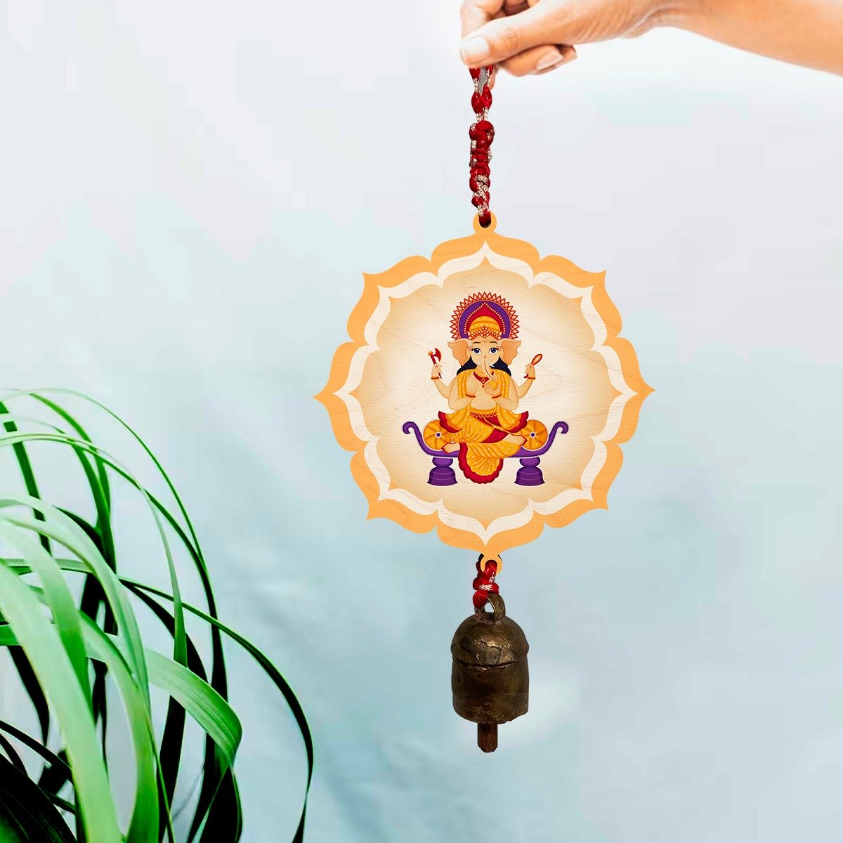 Wooden Ganesh Laxmi Hanging Bells