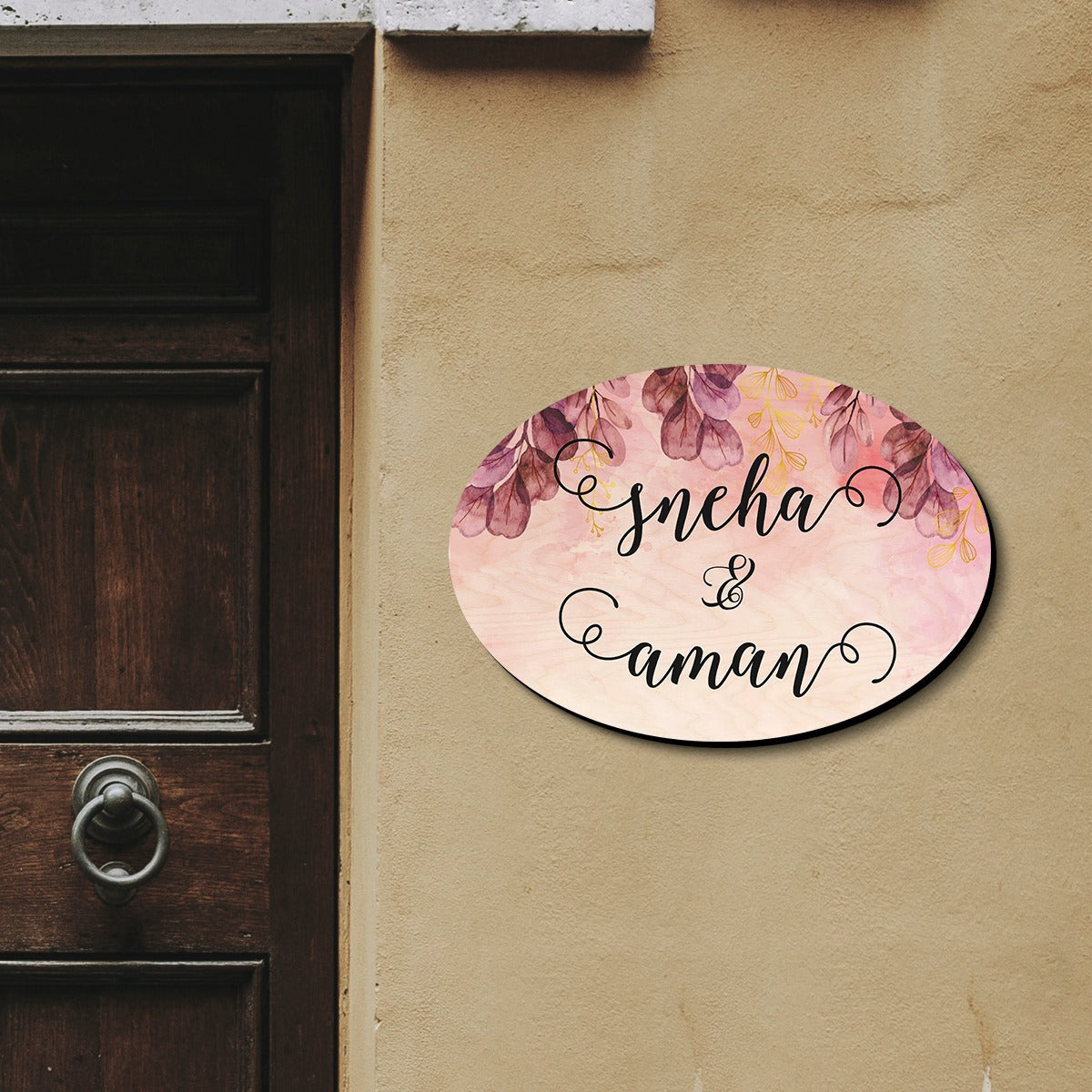 Watercolour Flower Pattern Big Oval Shape Name Plate