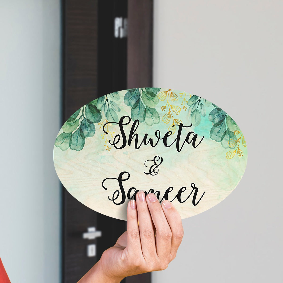 Watercolour Flower Pattern Big Oval Shape Name Plate