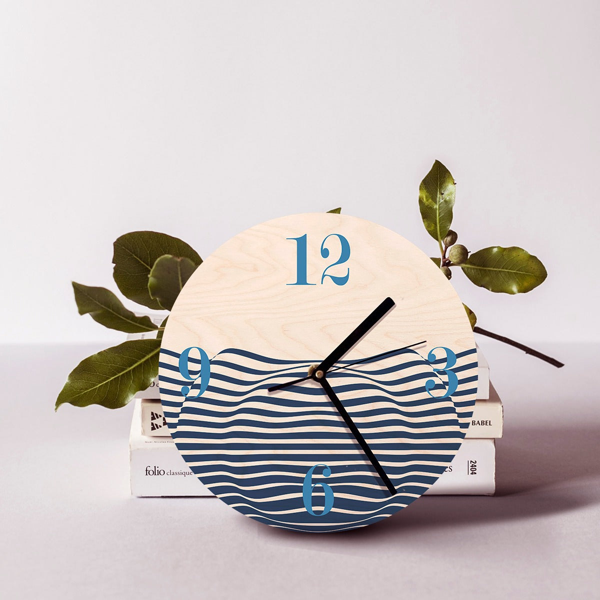 Wood Based Geometric Illusion Blue Wall Clock