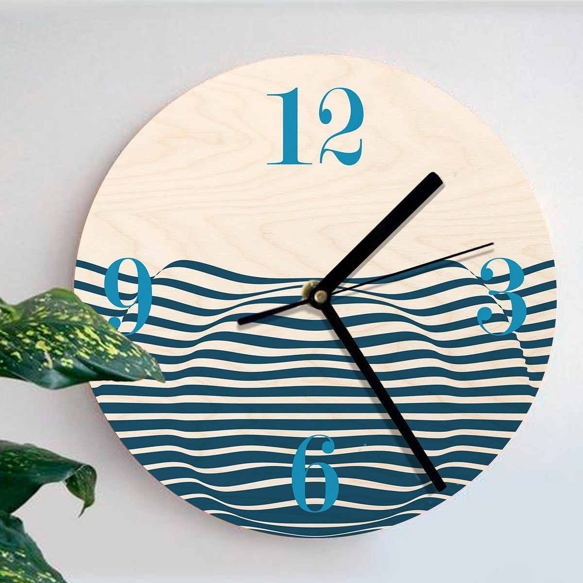 Wood Based Geometric Illusion Blue Wall Clock