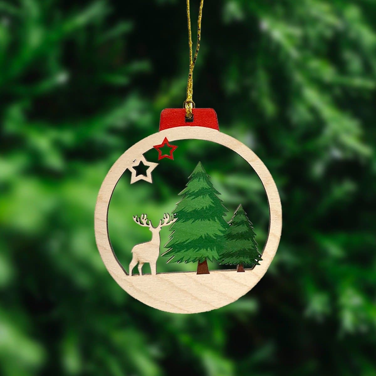 Wooden Christmas Ornaments - Set of 3