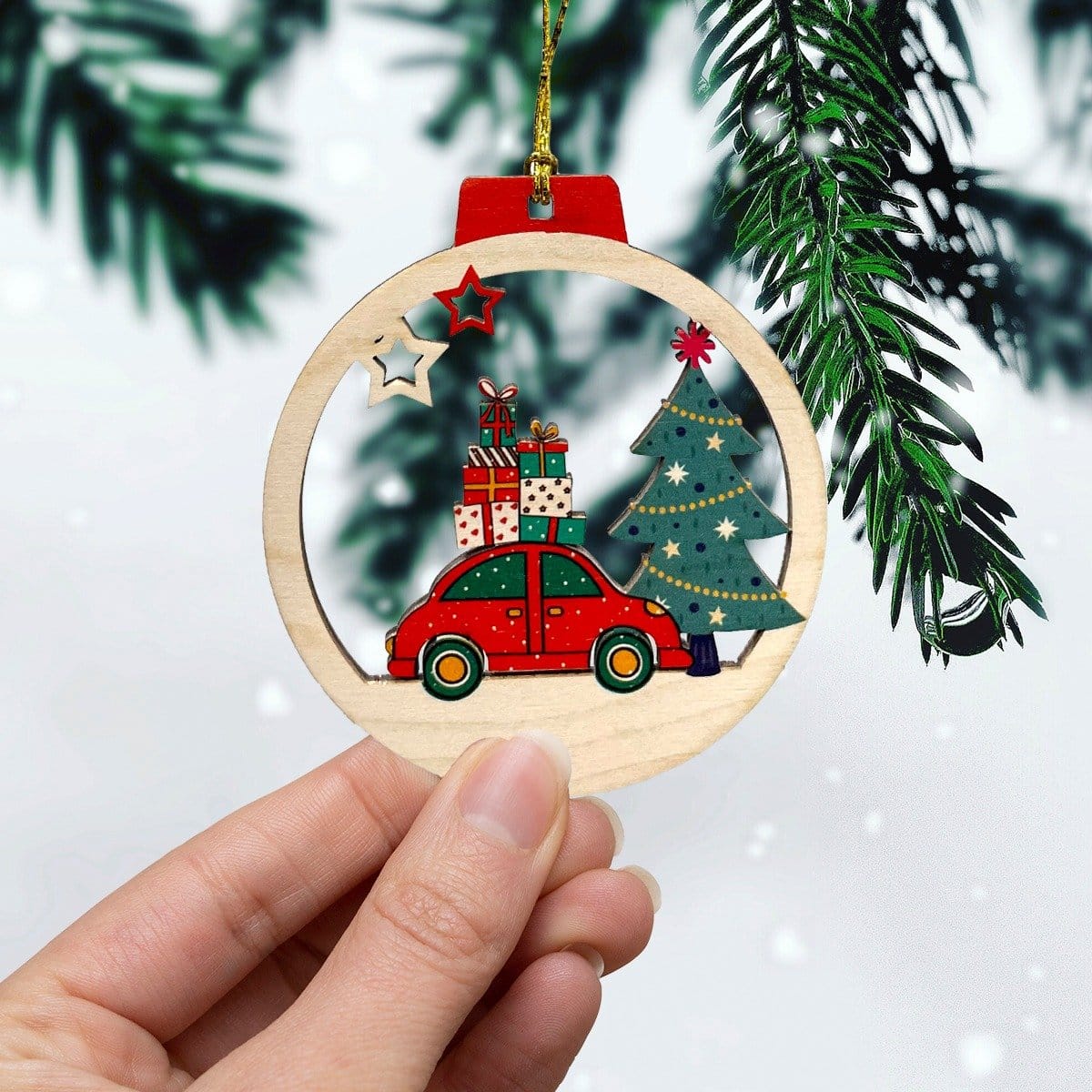 Wooden Christmas Ornaments - Set of 3