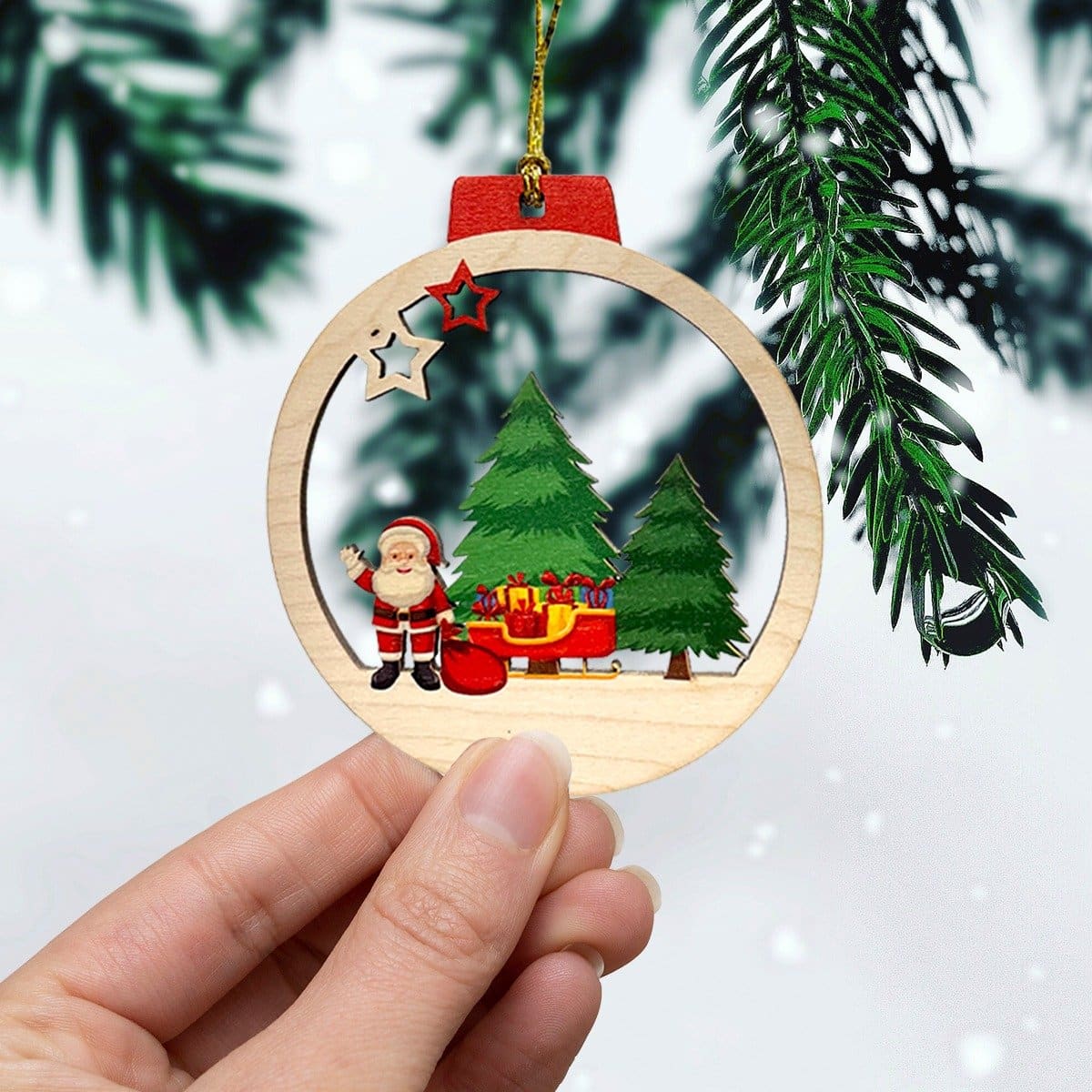 Wooden Christmas Ornaments - Set of 3