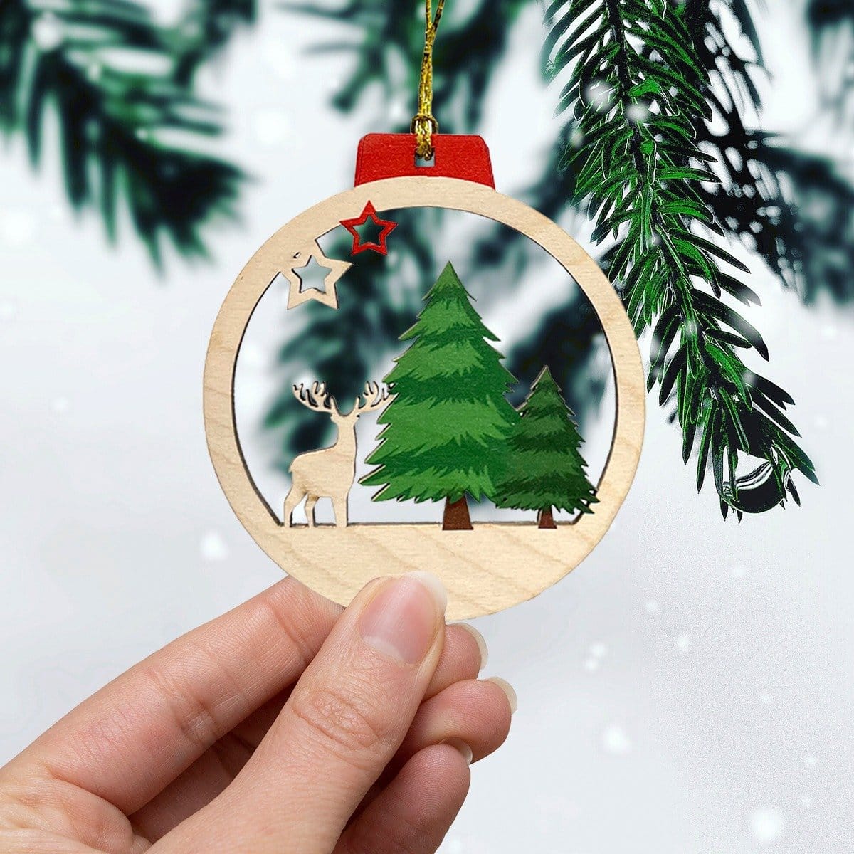 Wooden Christmas Ornaments - Set of 3