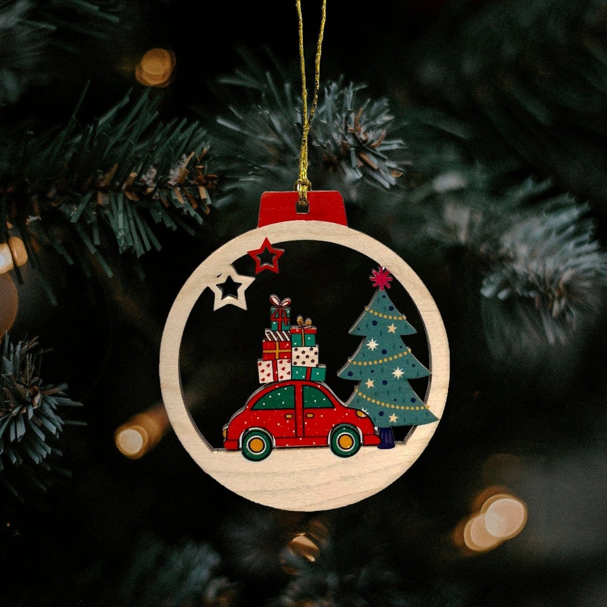 Wooden Christmas Ornaments - Set of 3