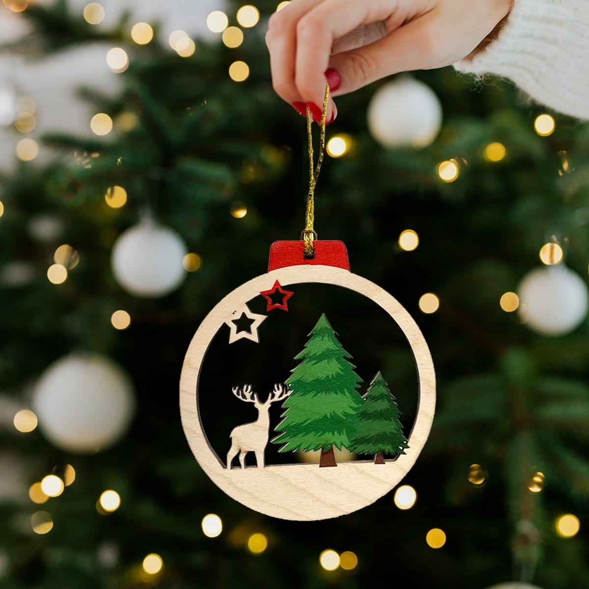 Wooden Christmas Ornaments - Set of 3