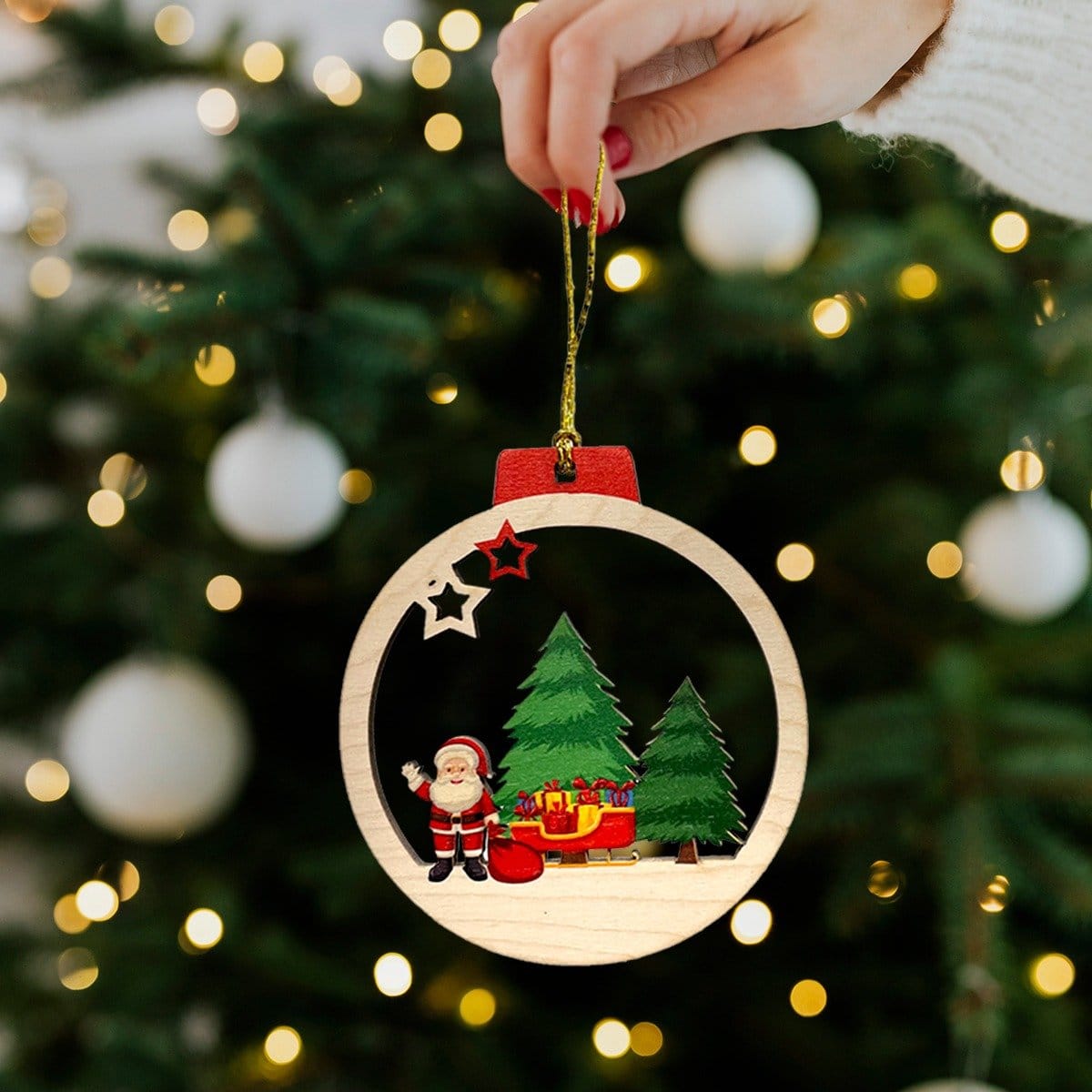 Wooden Christmas Ornaments - Set of 3