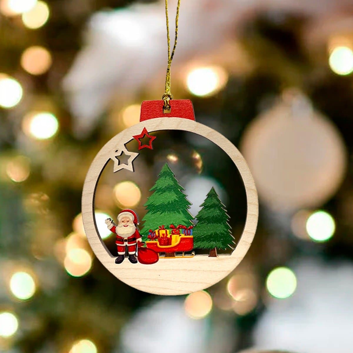 Wooden Christmas Ornaments - Set of 3