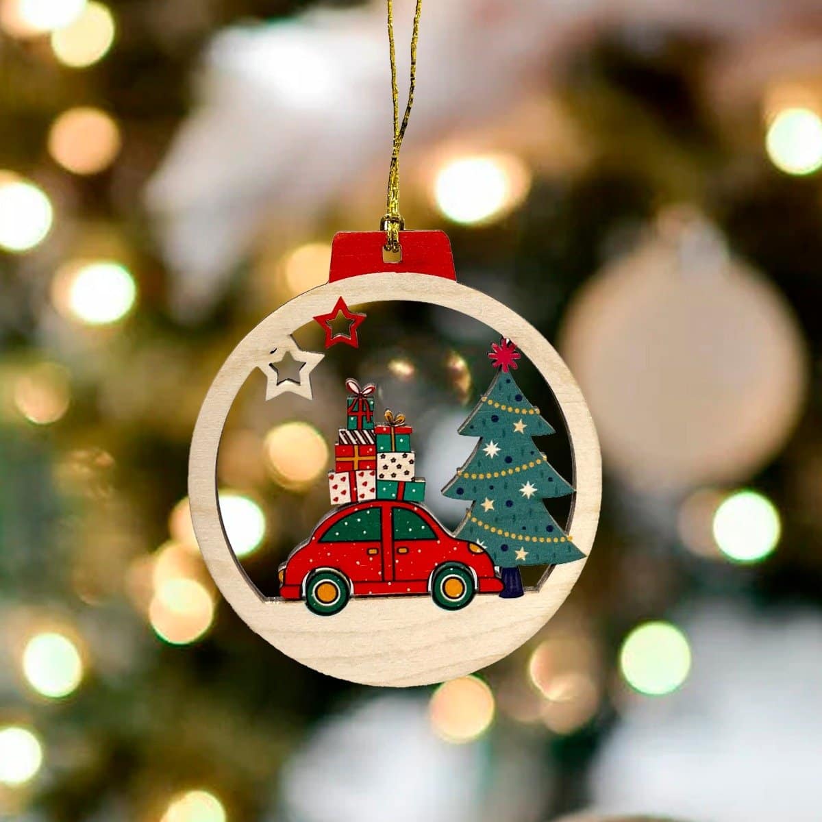 Wooden Christmas Ornaments - Set of 3