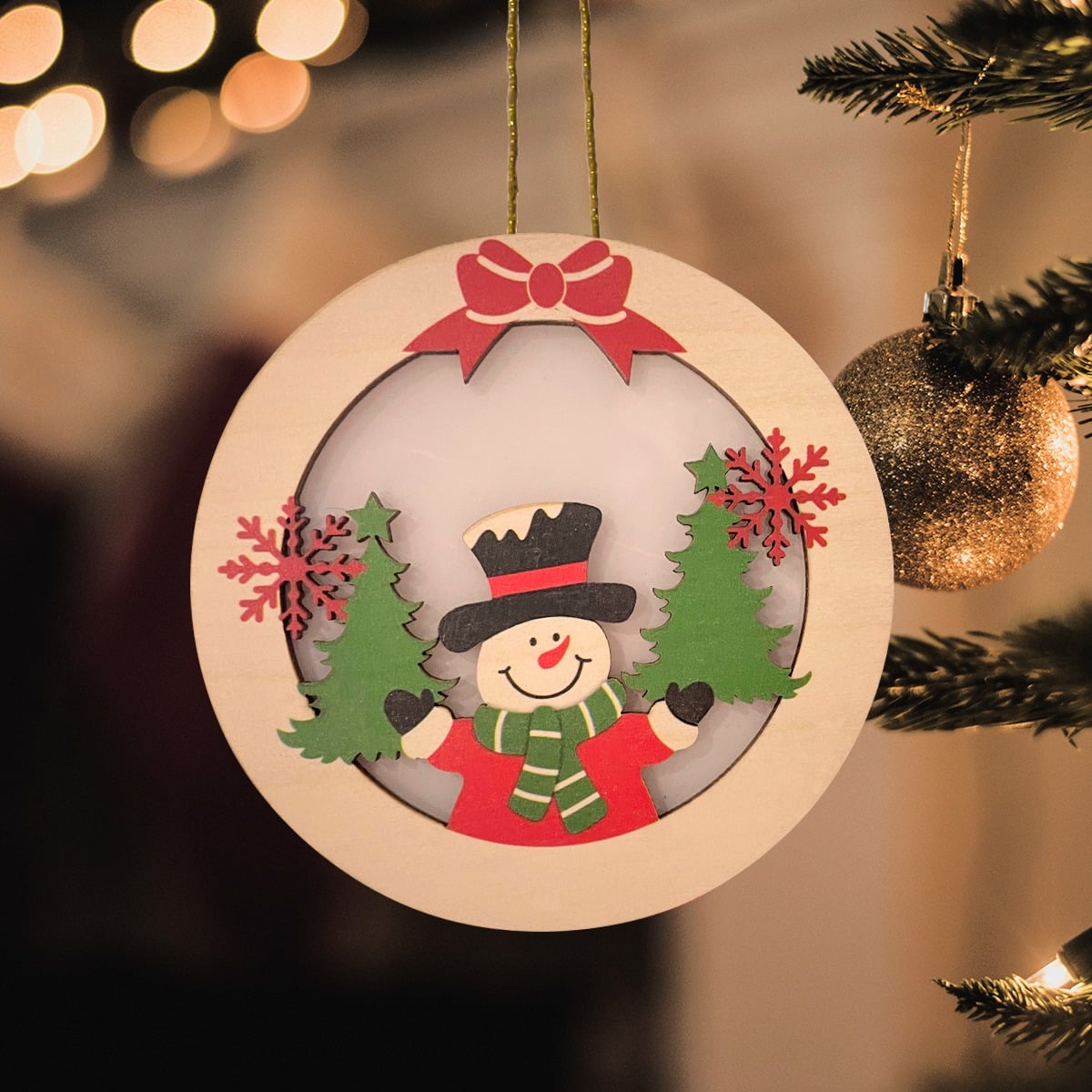 Wooden Christmas Hanging Ornament with Lights