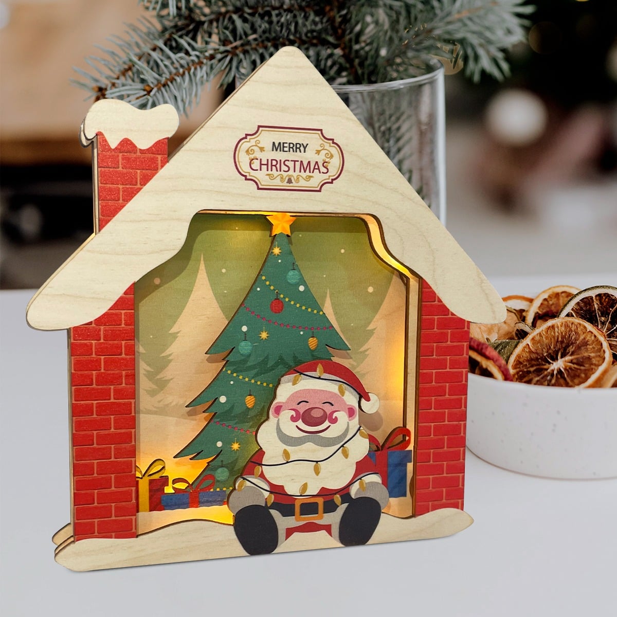 Wooden Merry Christmas Party Decor with Lights