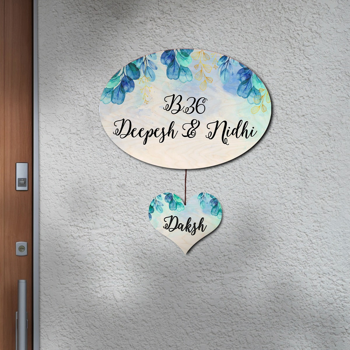 Watercolour Flower Pattern Big Oval Shape Name Plate