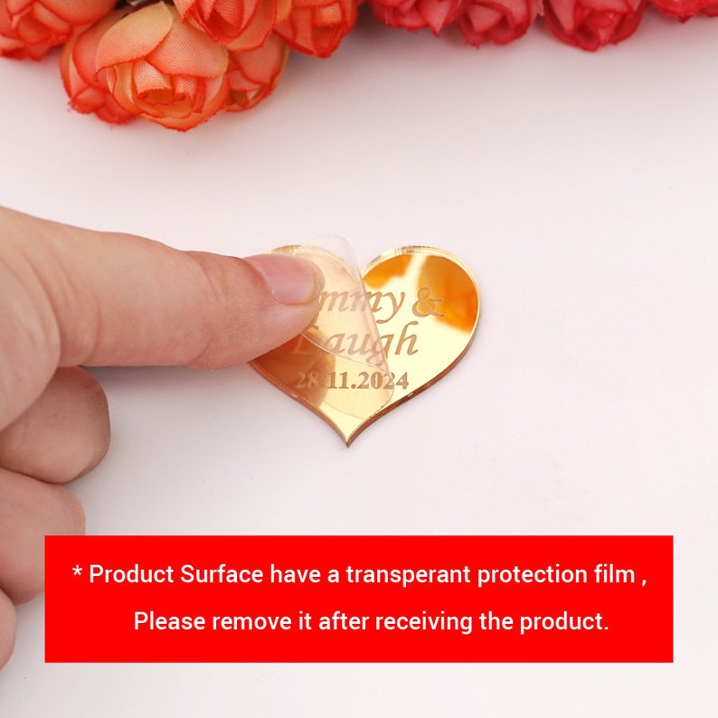 Personalized Acrylic Mirror Heart wedding Tags