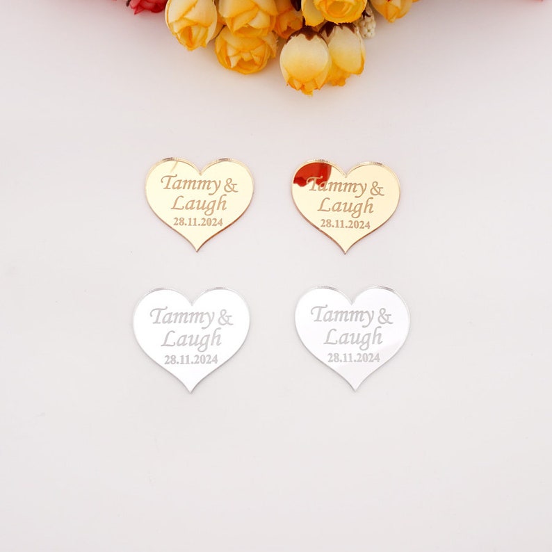 Personalized Acrylic Mirror Heart wedding Tags