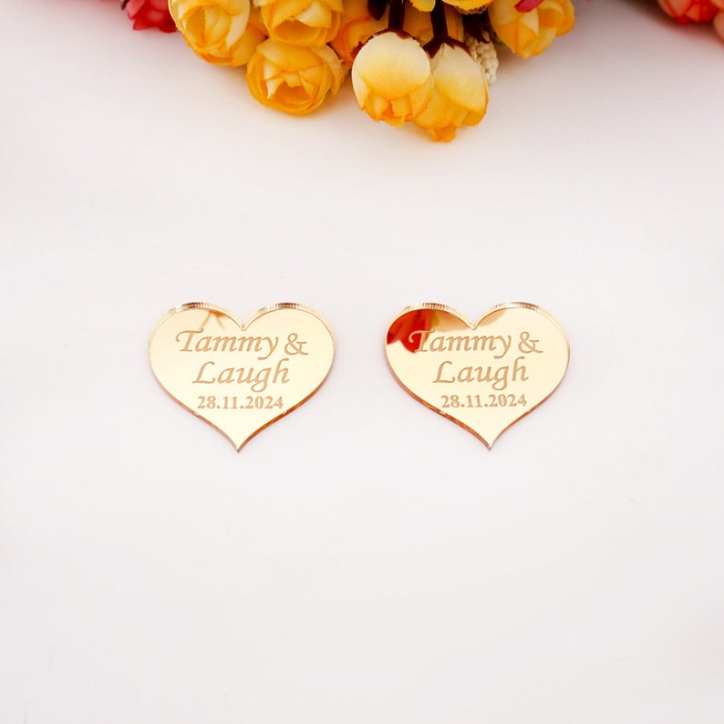 Personalized Acrylic Mirror Heart wedding Tags