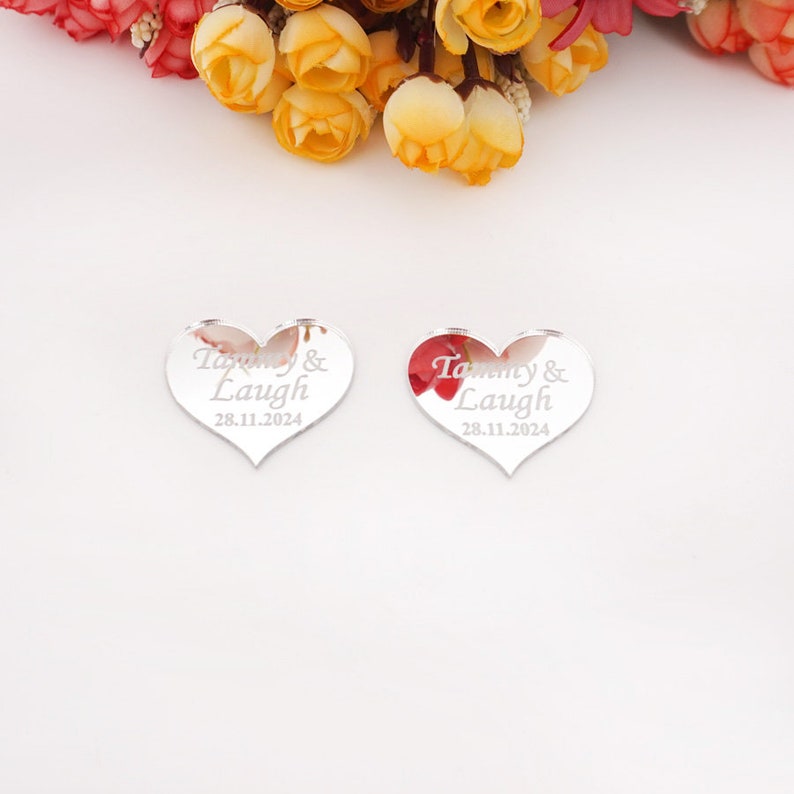 Personalized Acrylic Mirror Heart wedding Tags