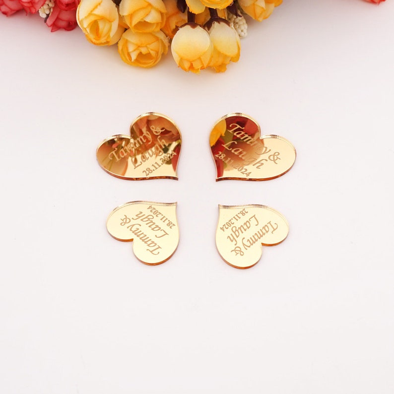 Personalized Acrylic Mirror Heart wedding Tags