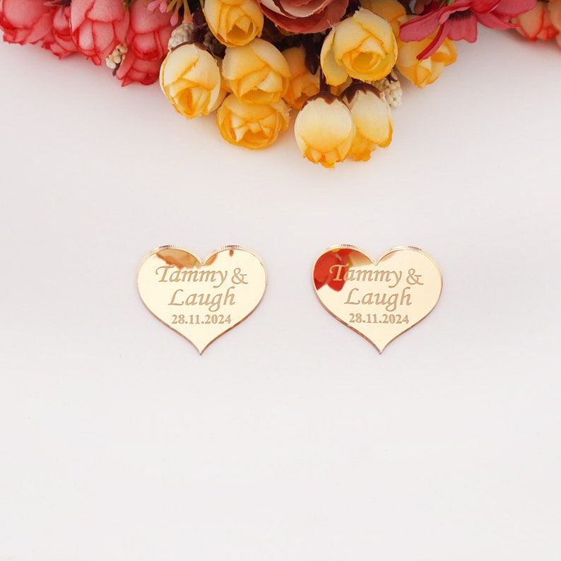 Personalized Acrylic Mirror Heart wedding Tags