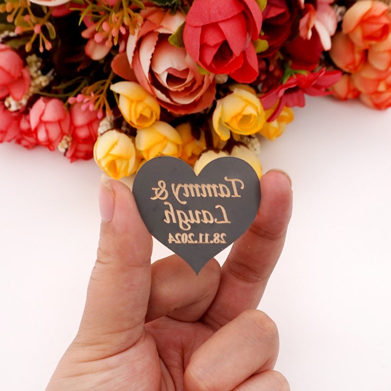 Personalized Acrylic Mirror Heart wedding Tags