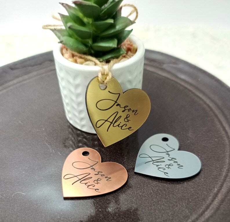 Personalized Heart-Shaped Acrylic Wedding Favor Tags