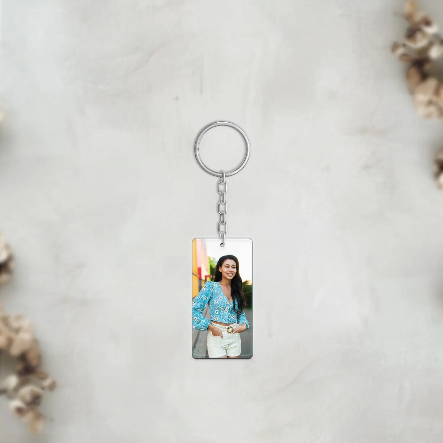 Acrylic Personalized Photo Potrait center hook Keychain (Front & Back)