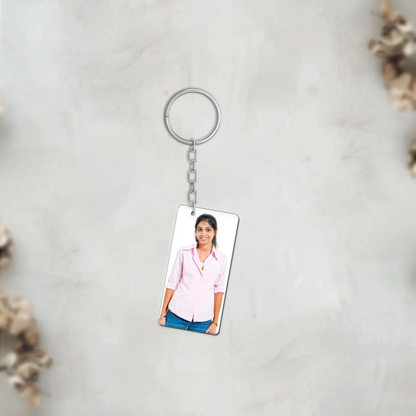 Acrylic Personalized Photo Potrait corner hook Keychain (Front & Back)
