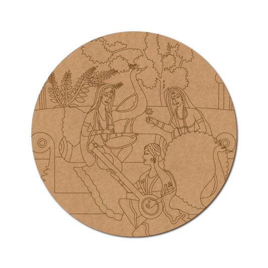 30.Madhubani-Maharani-With-Peacock-Pre-Marked-Round-MDF-Design