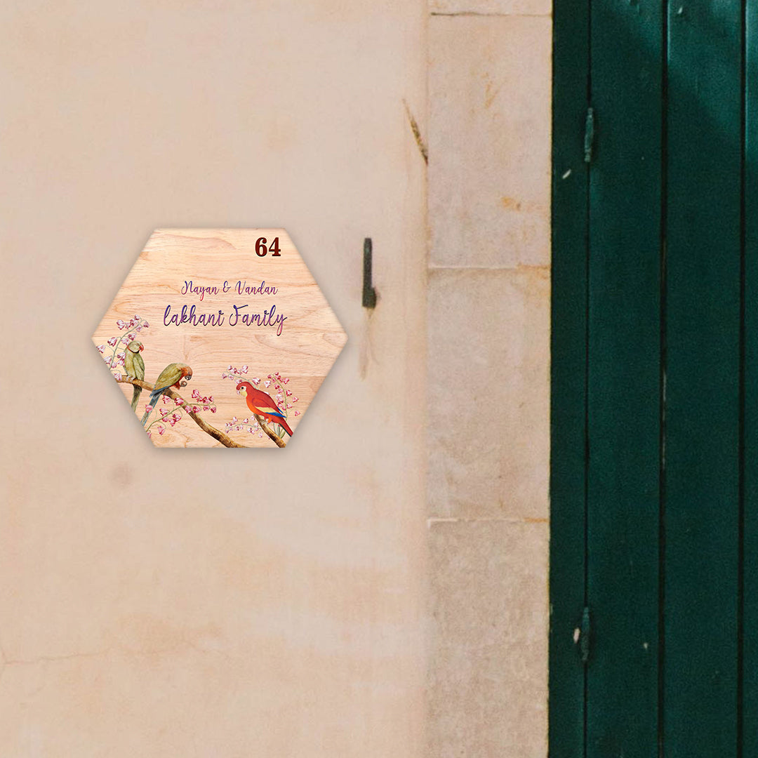 Cockatoos And Parrots Home Name Plate