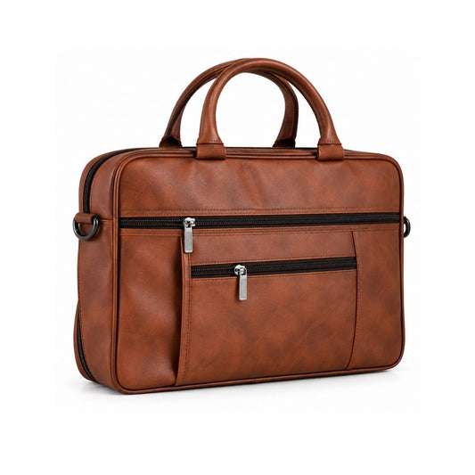 Premium Brown Leather Laptop Briefcase Bag