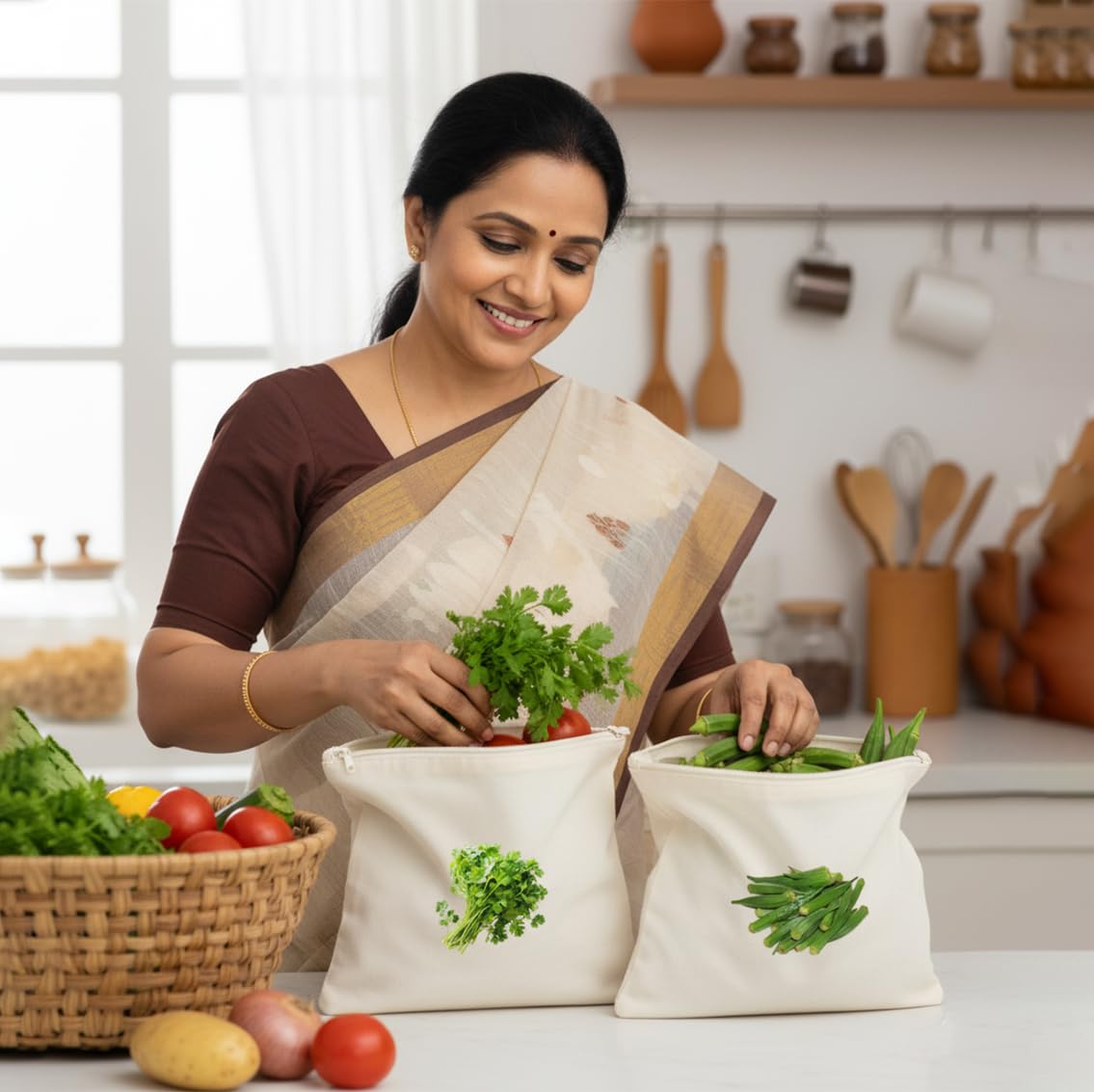 100% Cotton Reusable Vegetable Bags