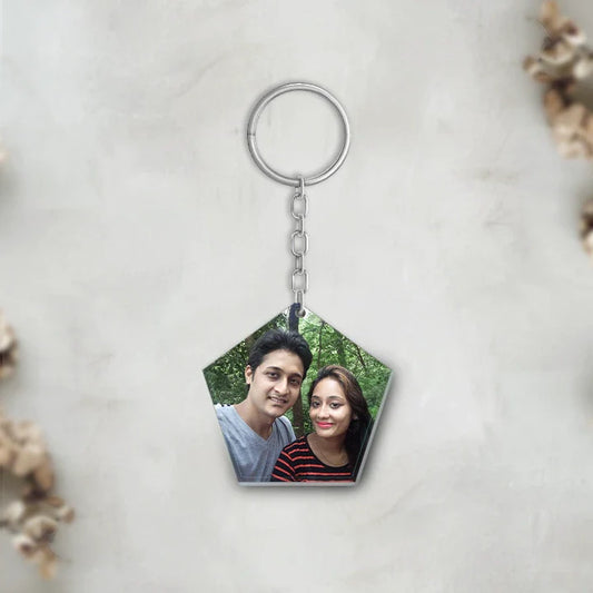 Acrylic Personalized Photo Pentagon Shape Keychain (Front & Back)