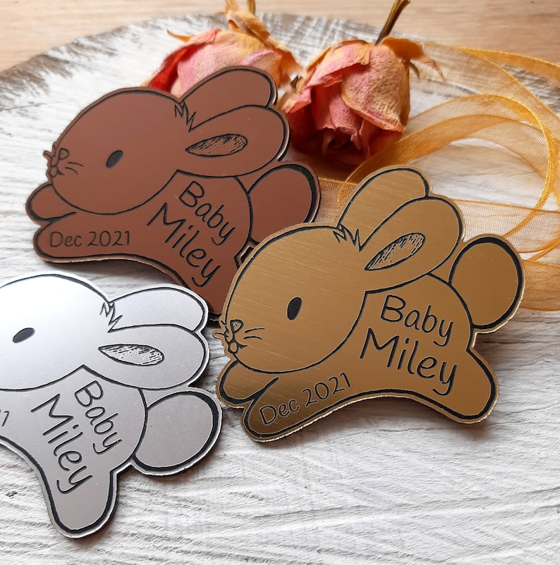 Custom acrylic name cutout with samll bunny rebbit
