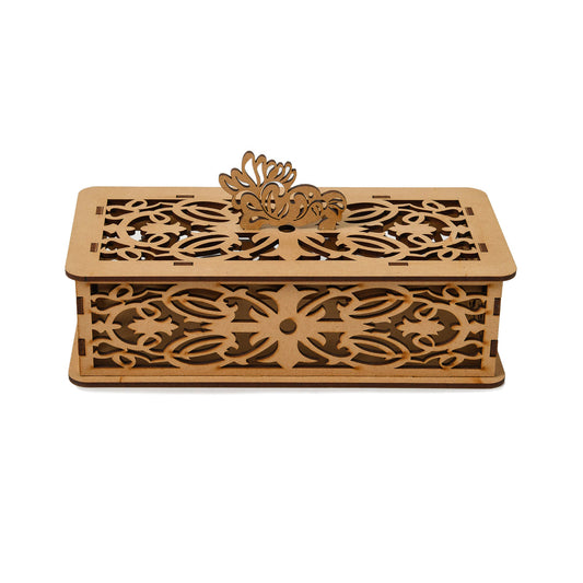 Rectangular Wooden Box with Intricate Carvings