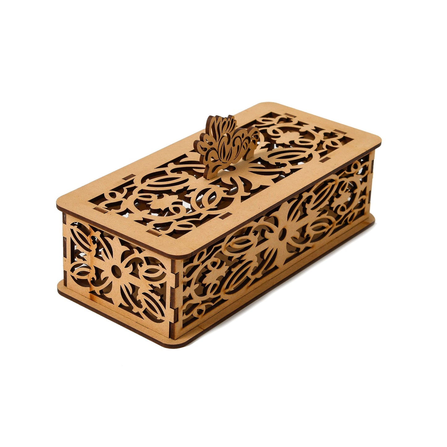 Rectangular Wooden Box with Intricate Carvings