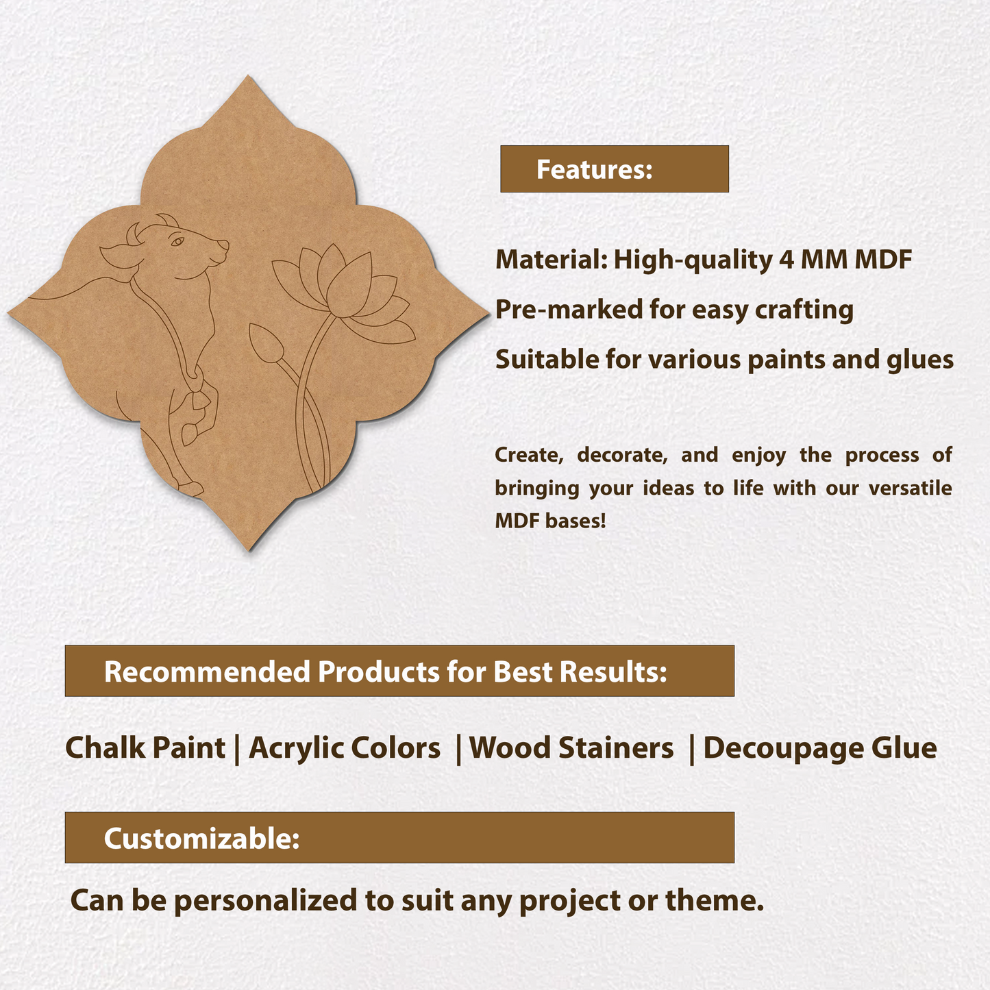 Pichwai Cow And Lotus Pre Marked Base MDF Design 1