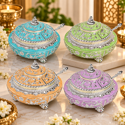 Decorative Dry Fruit Bowl - Enamel Work & Silver Finish