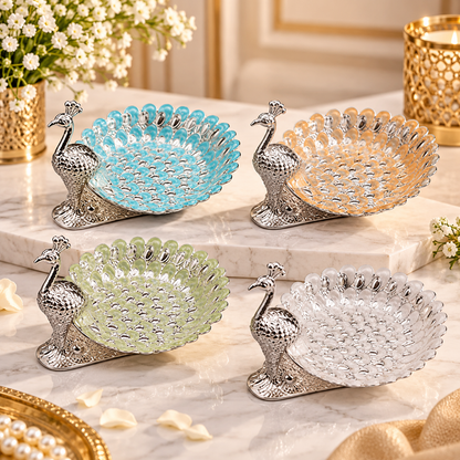 Peacock Decorative Bowl Enamel Work & Silver Finish - premium gift for Diwali and wedding