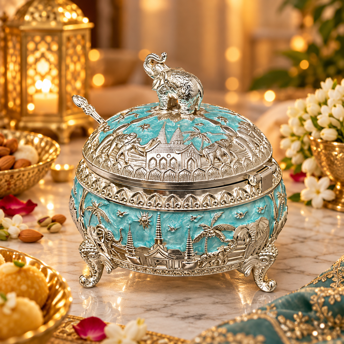 Royal Elephant Design Decorative Storage Box & dry fruit box - Diwali and wedding gift