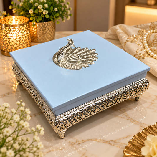 Light Blue Peacock Design German Silver Decorative Gift Box
