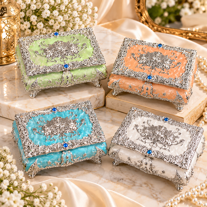 Floral Meenakari Jewelry, Dry Fruit & Mukhwas Storage Box Set with Silver E
