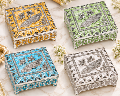 Peacock Meenakari Jewellery, Dry Fruit & Mukhwas Storage Box Set