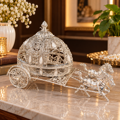 Premium Silver Plated Royal Horse Carriage Decorative Dry Fruit & Gift Box
