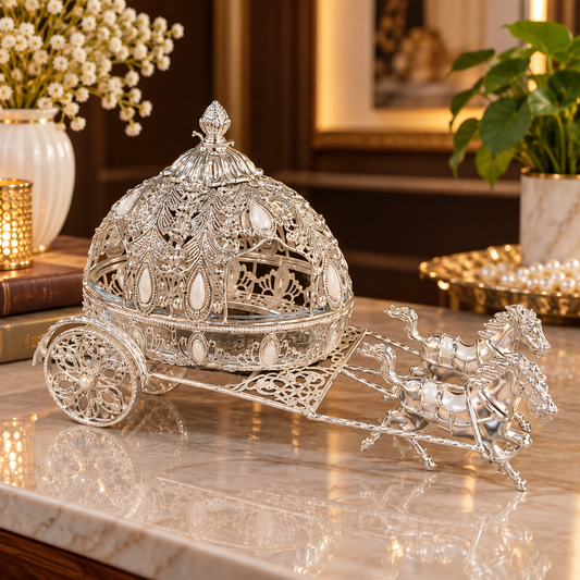 Premium Silver Plated Royal Horse Carriage Decorative Dry Fruit & Gift Box