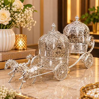Premium Silver Horse Carriage Showpiece | Royal Chariot Decorative Table De